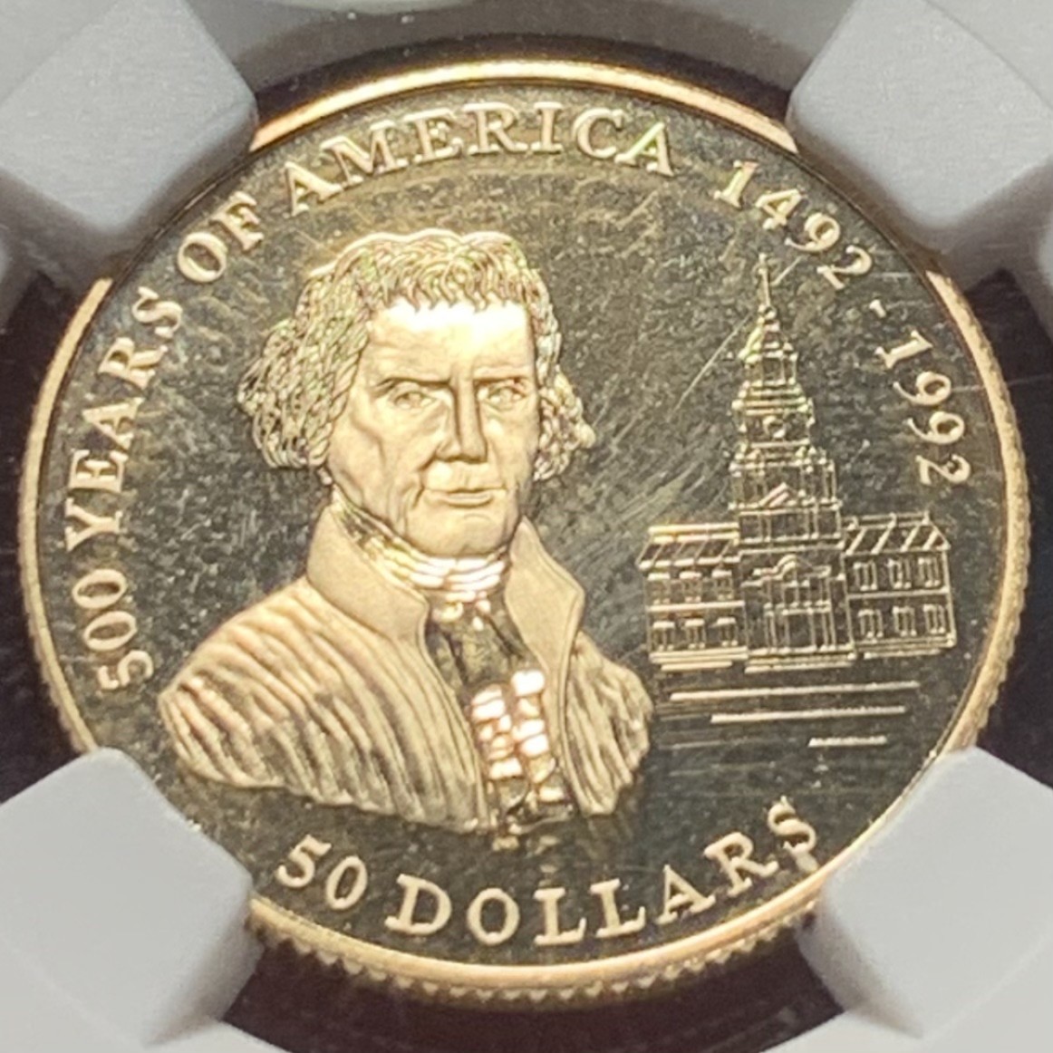 紫瑗钱币——第285期拍卖 库克群岛 1993年 发现美洲500后年 库克船长 50元 金币 NGC PR66 UC