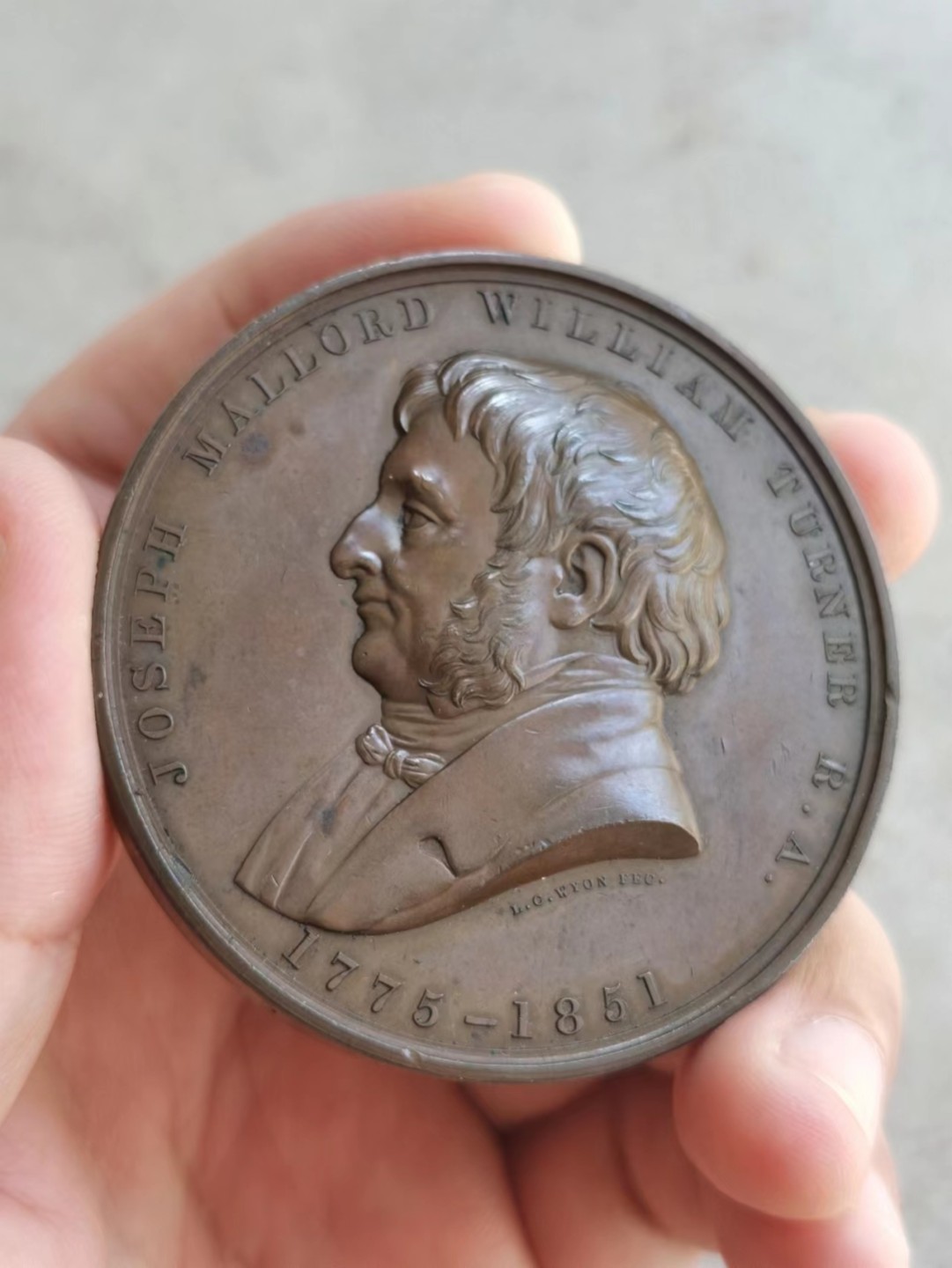 博洋堂世界钱币拍卖第001期（全场包邮） 伦敦艺术联盟 1876年铜章作品23号，主题：特纳（Turner）55mm，作者：L.C.Wyon