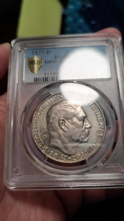 博洋堂世界钱币拍卖第001期（全场包邮） PCGS SP66 1927年兴登堡5马克面值大银章，高分好状态