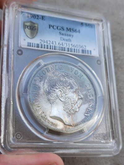 博洋堂世界钱币拍卖第001期（全场包邮） - PCGS MS64 1902年德国萨克森阿尔伯特逝世纪念5马克银币，高分带彩