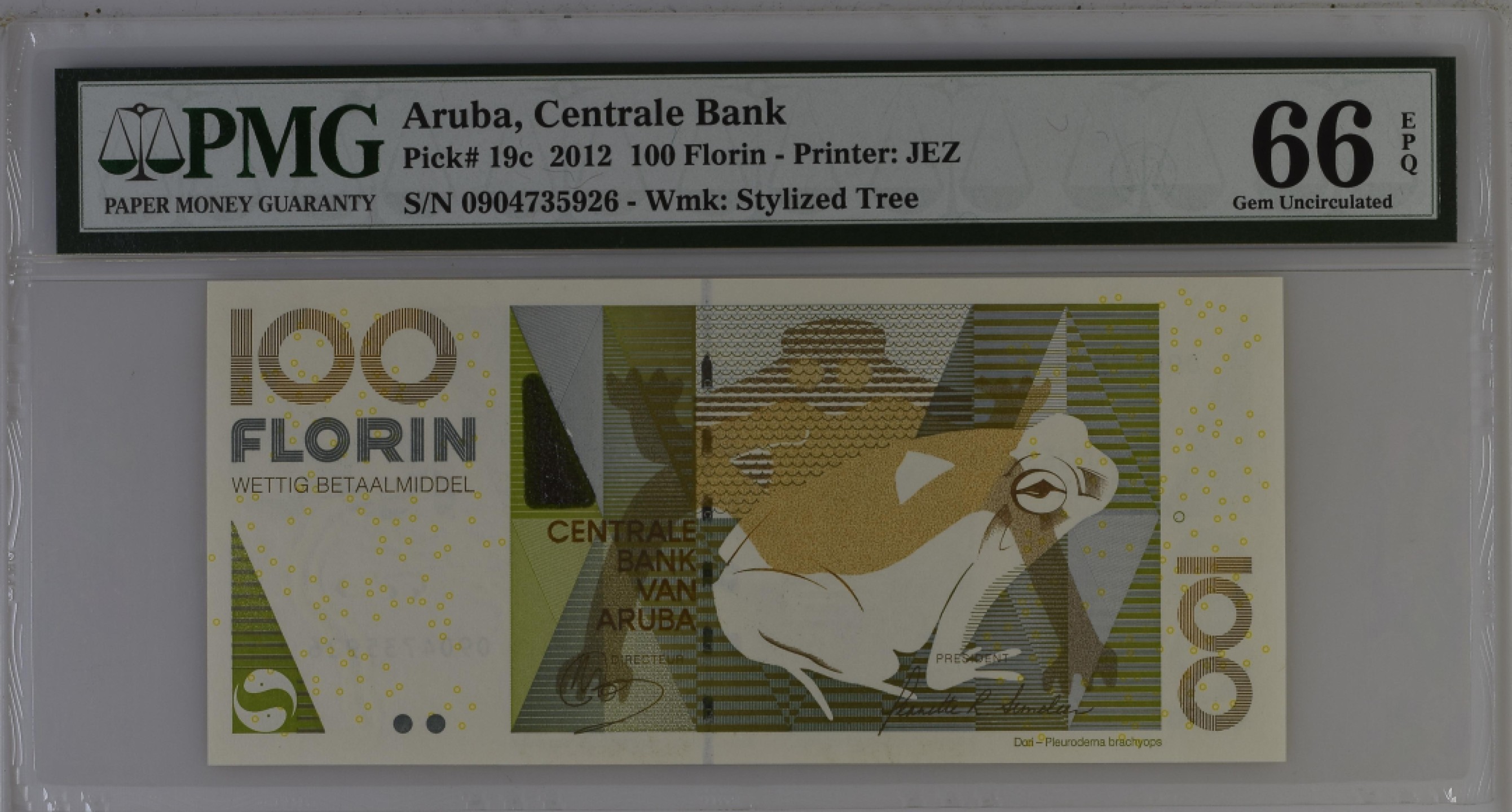 收藏联盟Quantum Auction 第197期拍卖 (已更新) 阿鲁巴岛2012年100弗洛林 PMG66 大青蛙