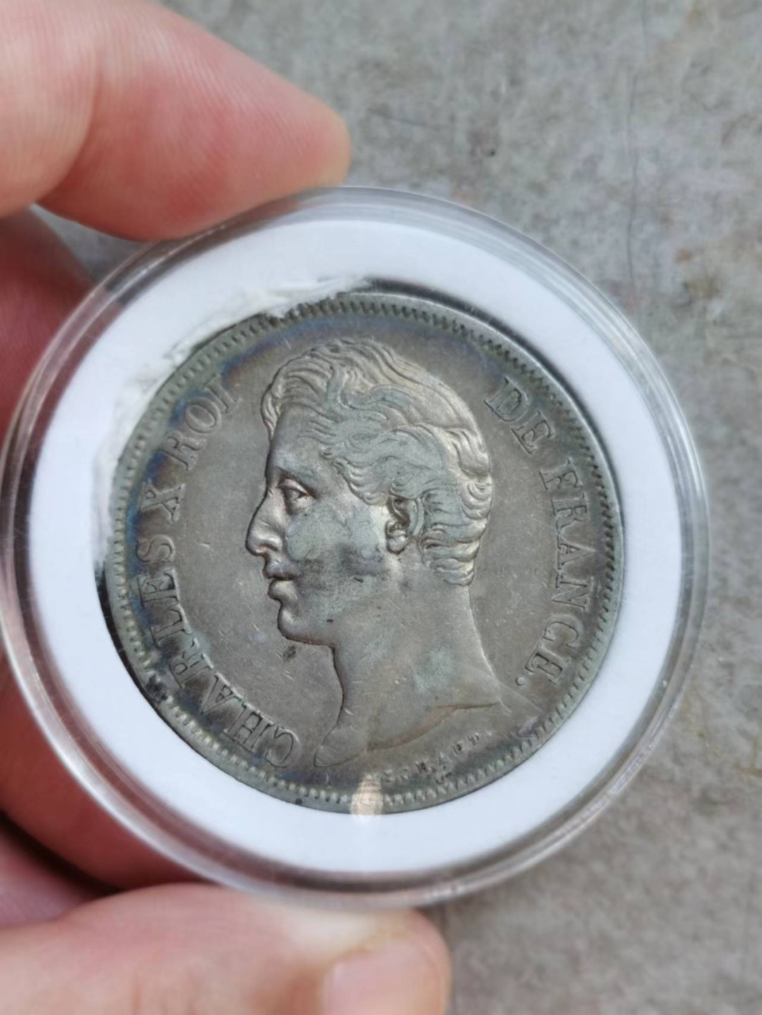 博洋堂世界钱币拍卖第001期（全场包邮） 1827年法国W版（里尔厂）查理十世5法郎银币，五彩包浆