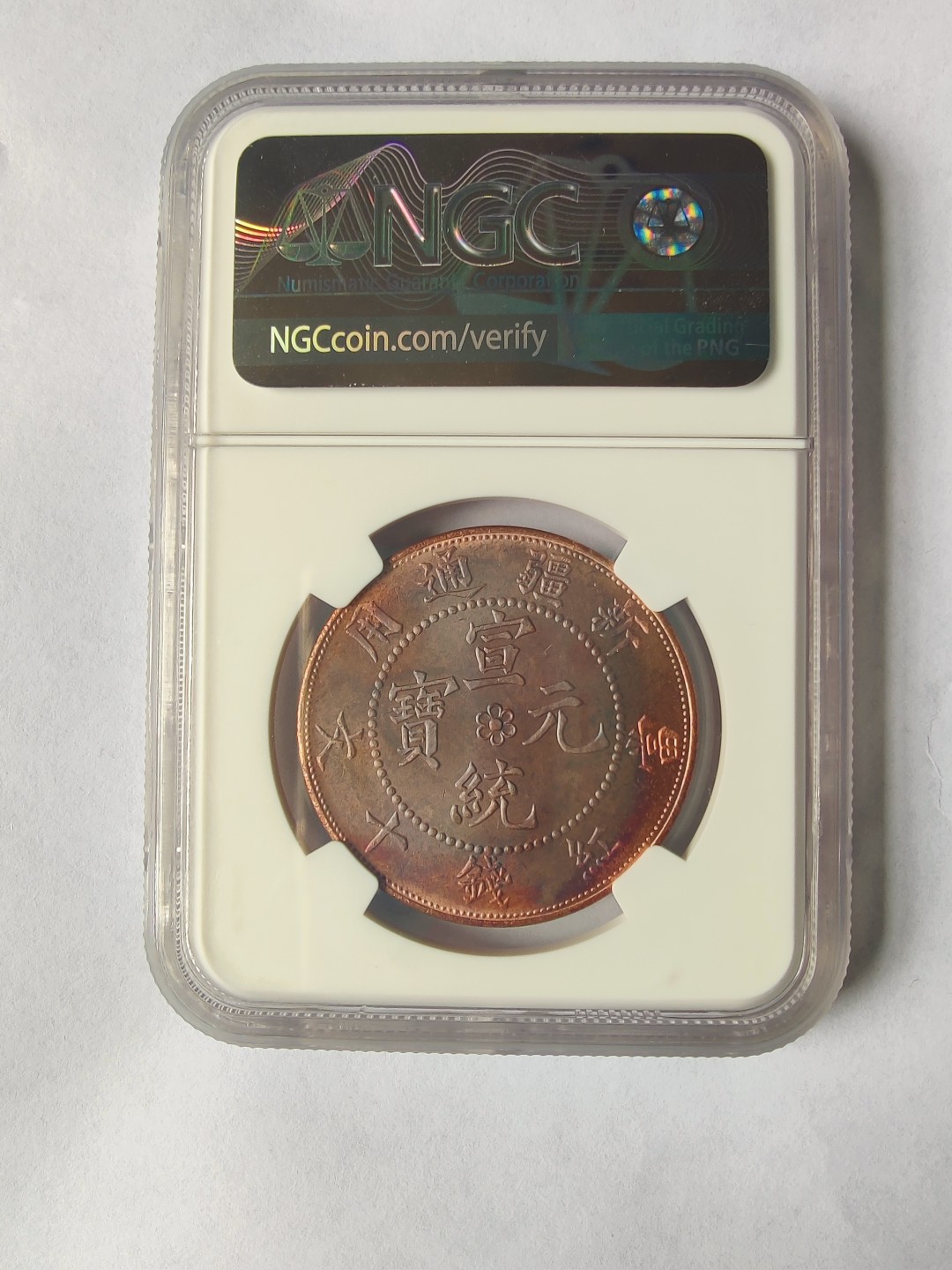 ♥一只鱼（世界钱币第三期） NGC MS64RB 后铸新疆十文