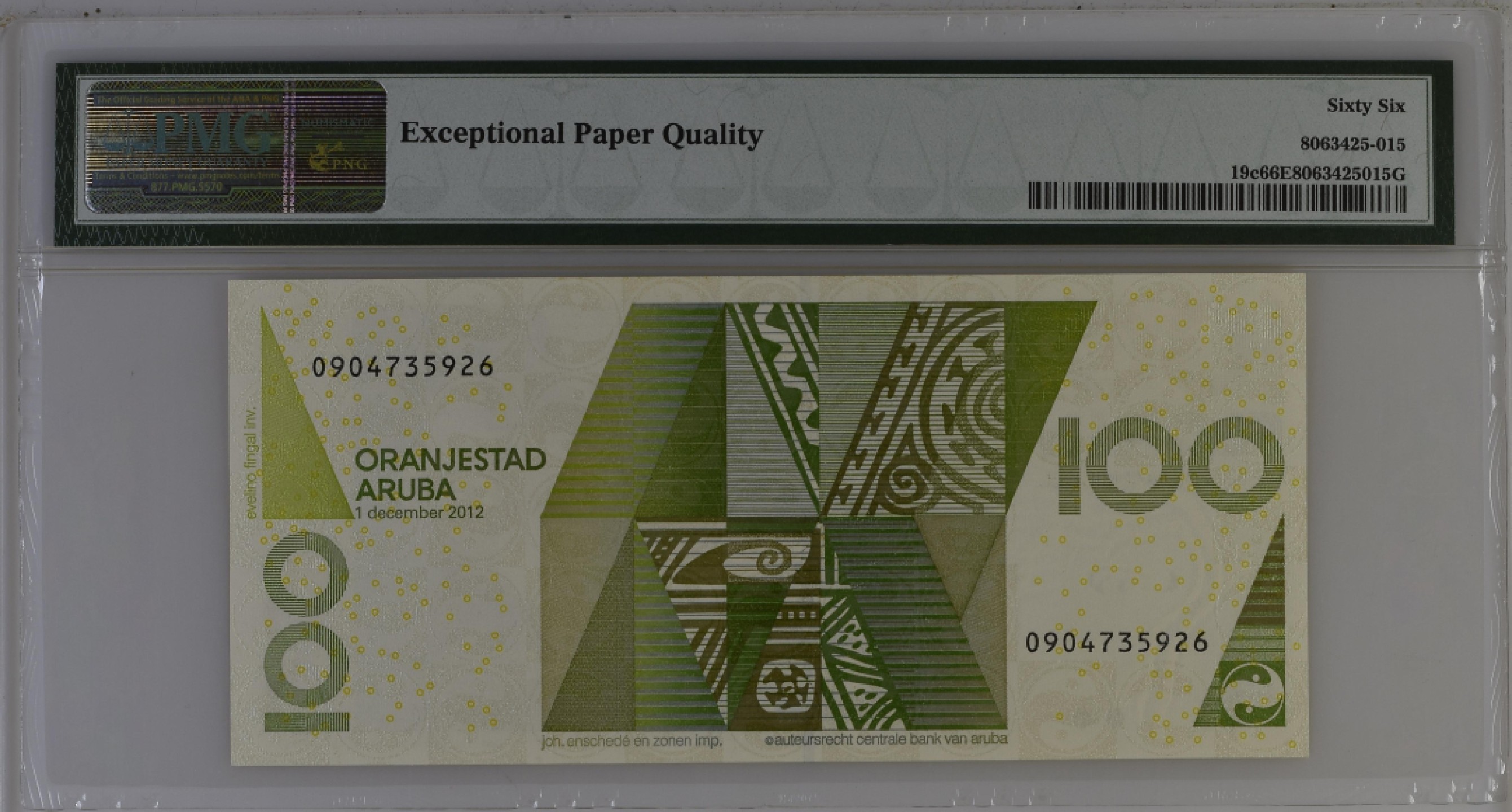 收藏联盟Quantum Auction 第197期拍卖 (已更新) 阿鲁巴岛2012年100弗洛林 PMG66 大青蛙