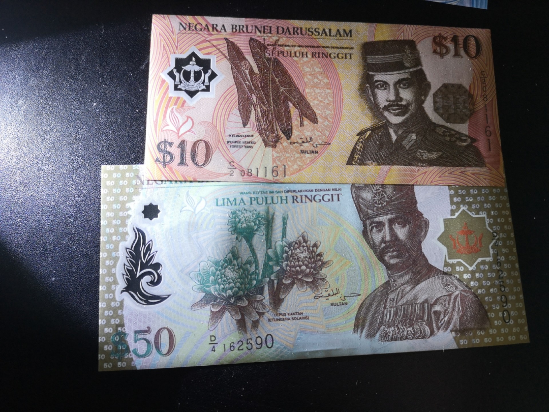 《外钞收藏家》第二百零六期 文莱50、10、1三张一起 50和10是全新 1是AU品相