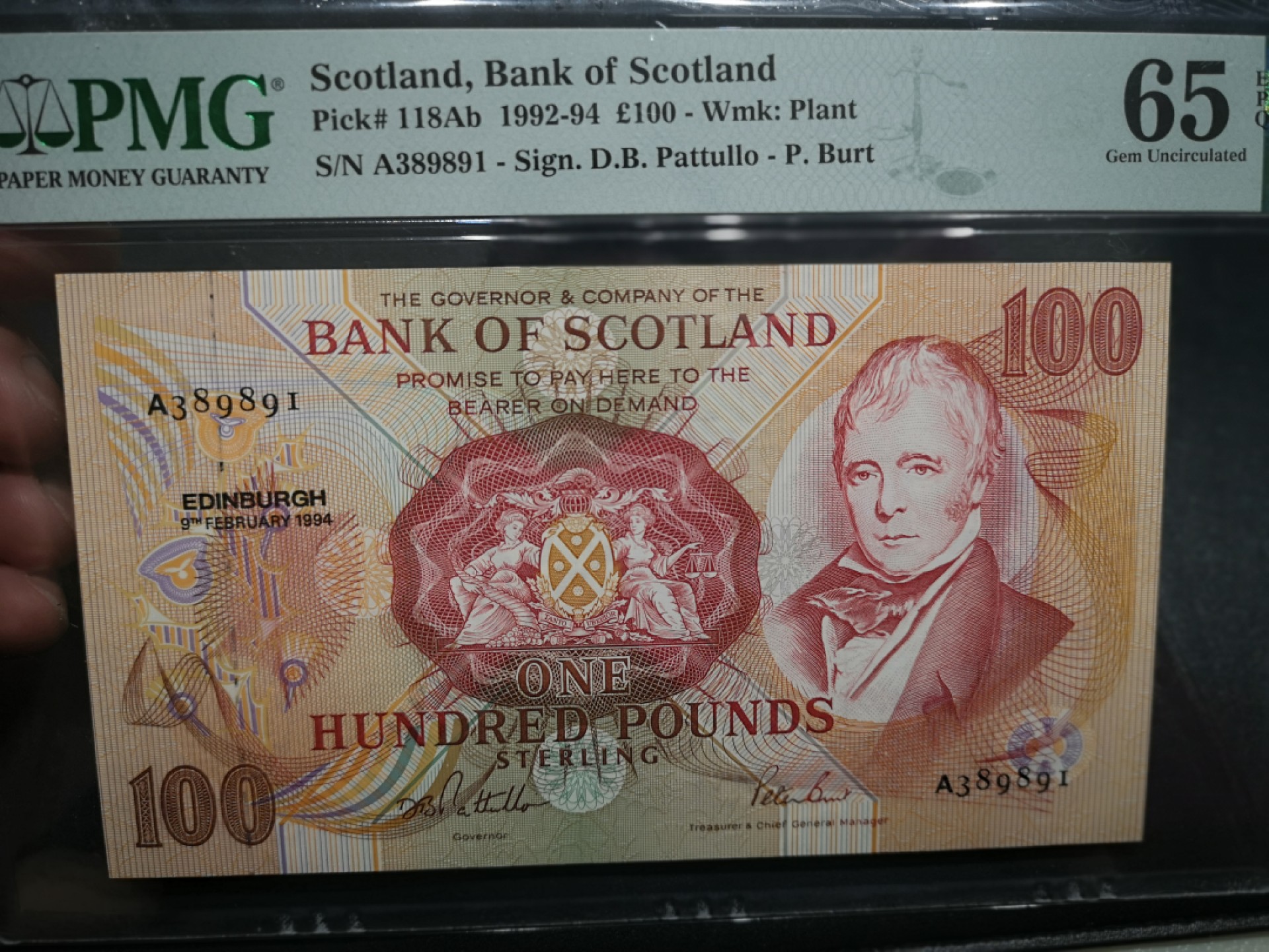 《外钞收藏家》第二百零六期 1994年苏格兰100镑 PMG65 A冠无47