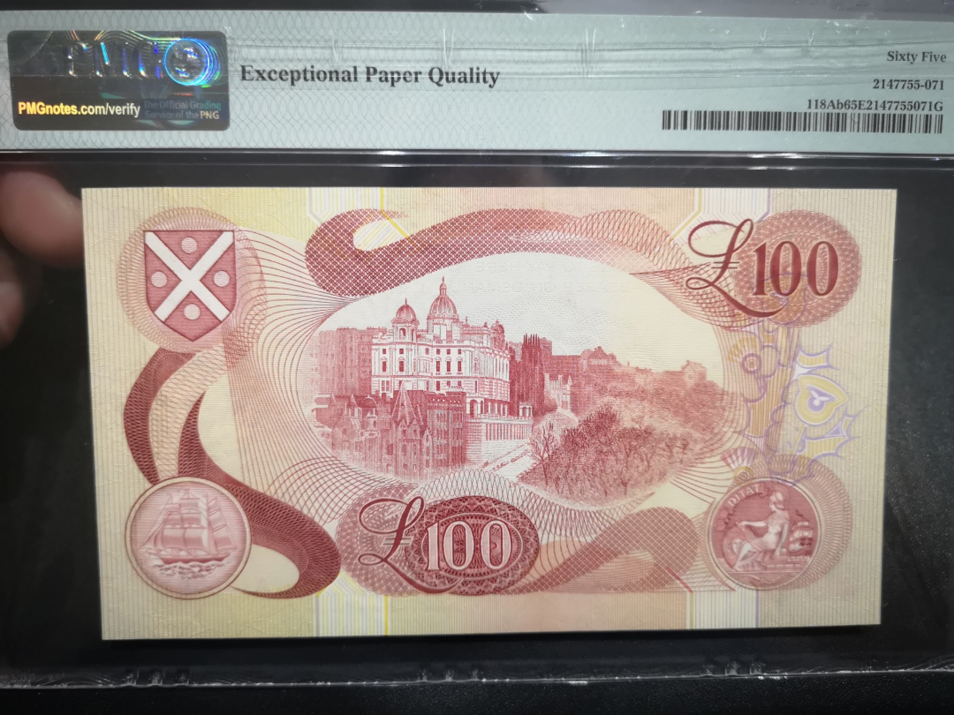 《外钞收藏家》第二百零六期 1994年苏格兰100镑 PMG65 A冠无47