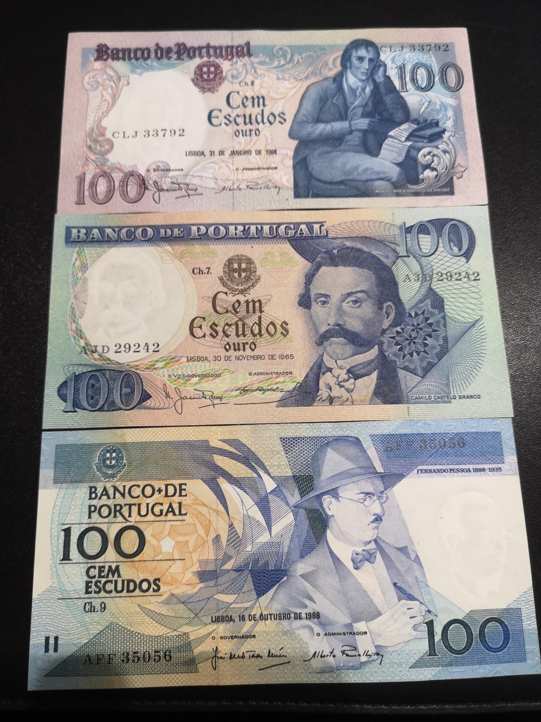 《外钞收藏家》第二百零六期 葡萄牙三张100 两张UNC 一张AU如图