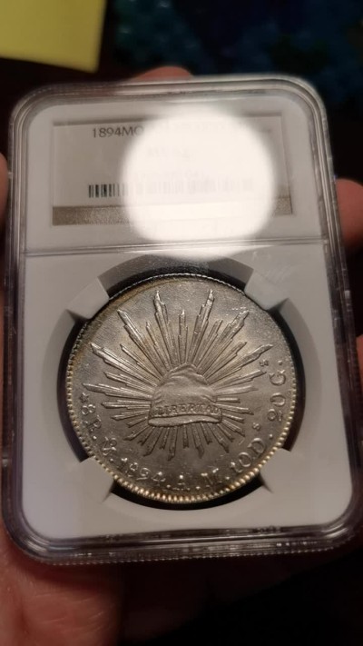 博洋堂世界钱币拍卖第001期（全场包邮） NGC MS62 1894年墨西哥Mo AM版花边鹰洋，双面漂亮月牙彩