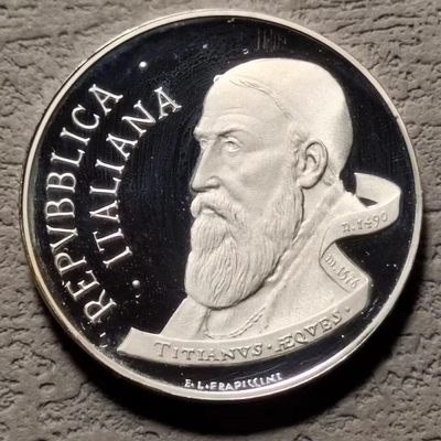 0起1加-纯粹捡漏拍-126场银币套币+多枚章+汤加饼干场 - 意大利1990年500里拉提香诞生500周年精制纪念银币-量9450（仅在精制套币中）