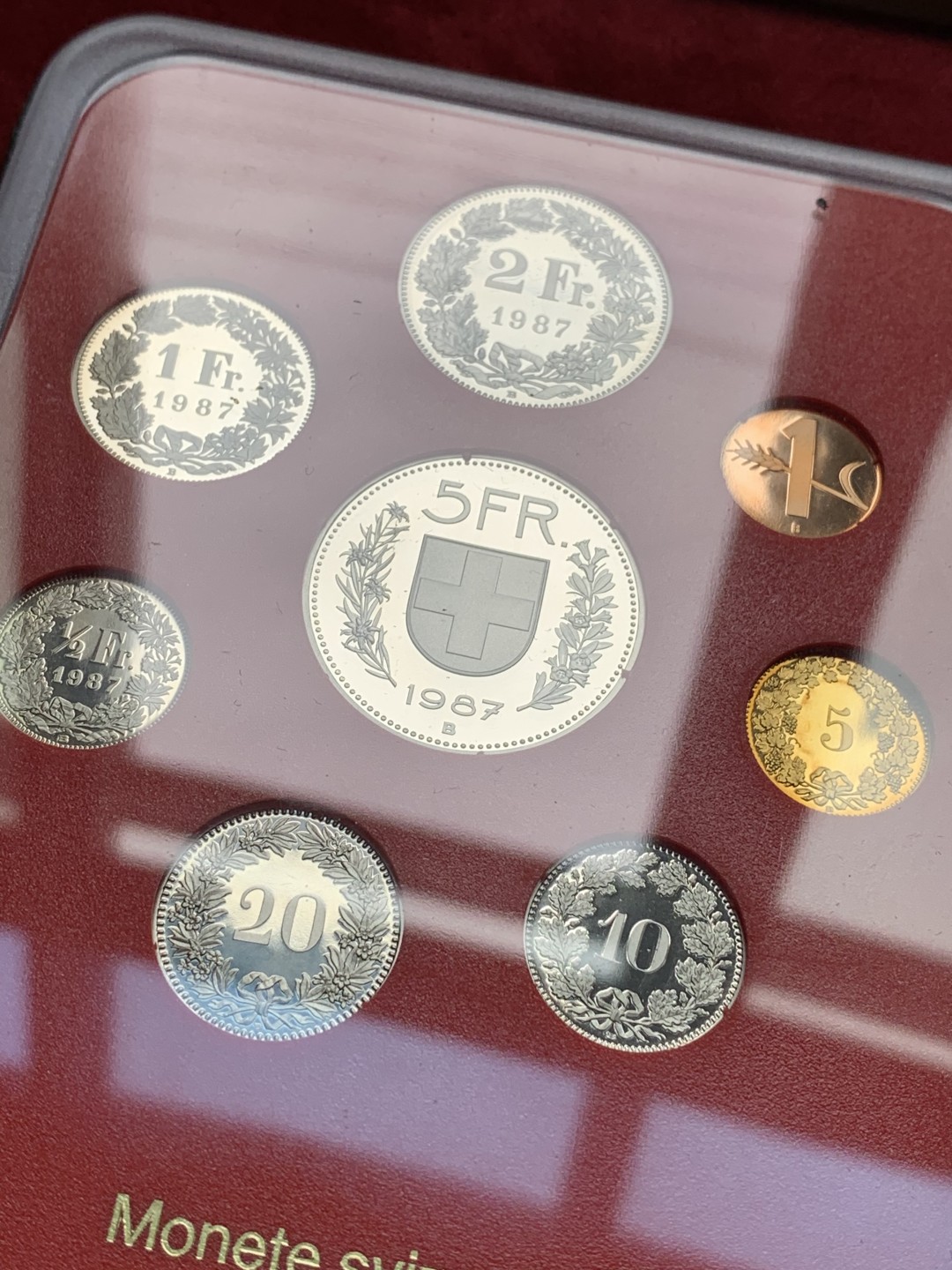 《竞宝斋》第102场-本周四 套币裸币专场（全场不限金额包邮） 封装 瑞士1987年 红本本八枚套 PROOF精制套币 带纸外壳 完美状态
