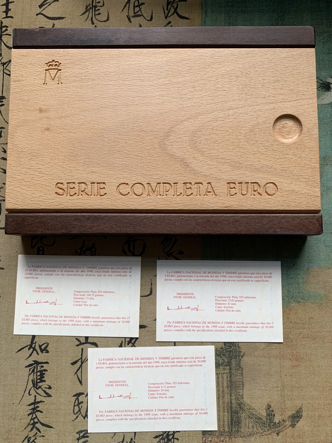 《竞宝斋》第102场-本周四 套币裸币专场（全场不限金额包邮） 原盒证书 西班牙 1997年 战斗机纪念 1/5/25Euro精制大银币 6.72/33.62/168.75克 少的空位是大金币