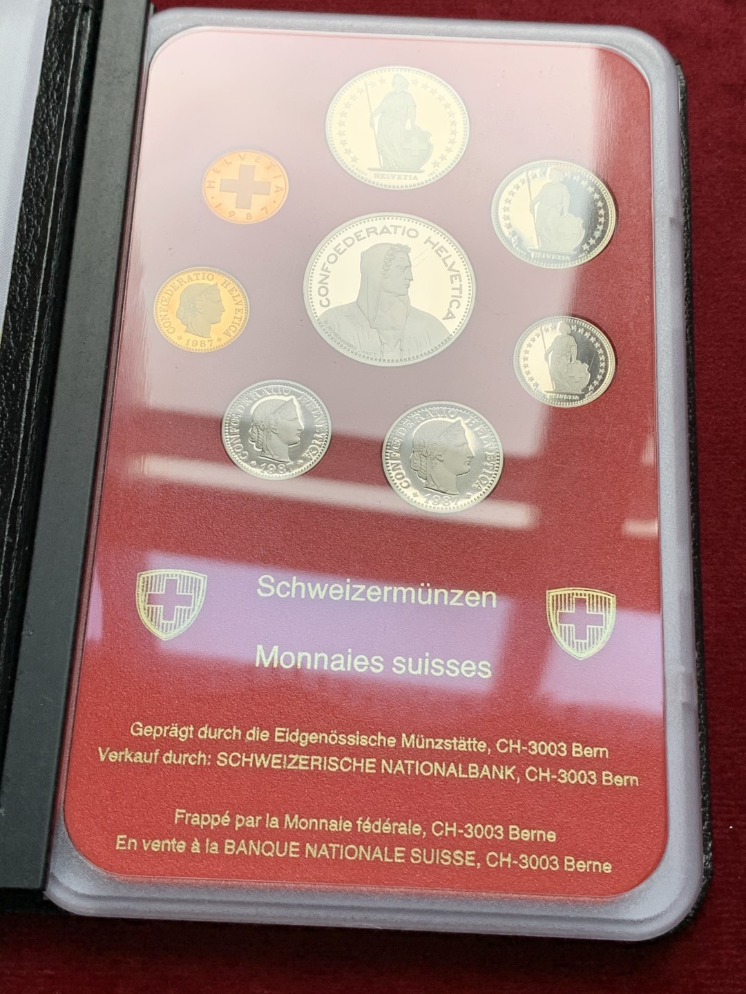 《竞宝斋》第102场-本周四 套币裸币专场（全场不限金额包邮） 封装 瑞士1987年 红本本八枚套 PROOF精制套币 带纸外壳 完美状态