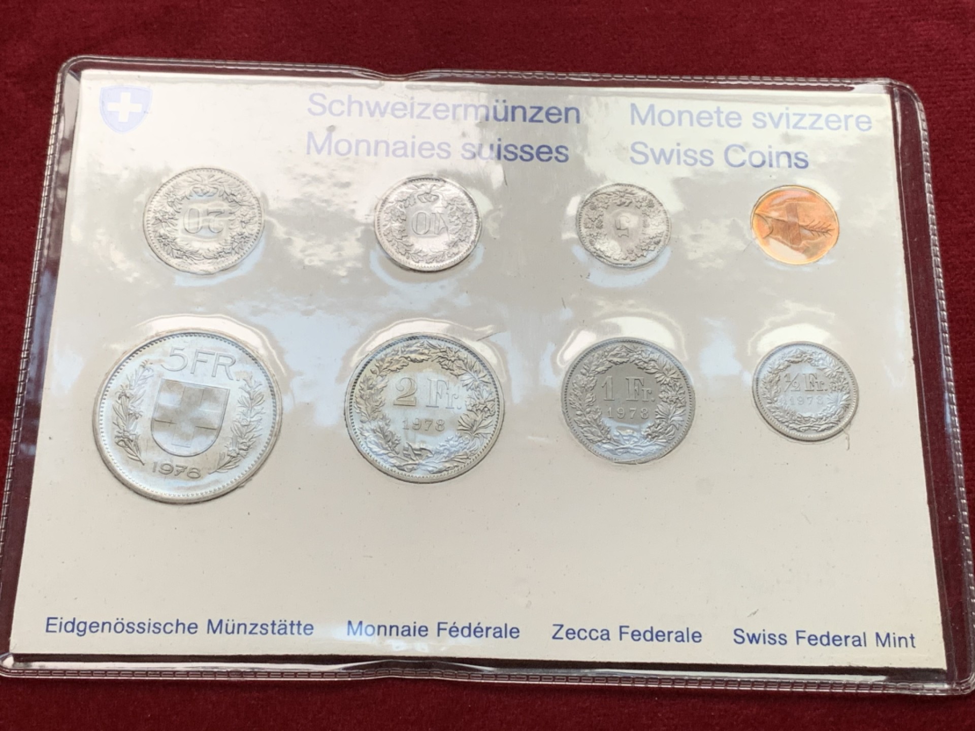 《竞宝斋》第102场-本周四 套币裸币专场（全场不限金额包邮） 早期白卡封装瑞士 1978年 八枚套 PROOF 卡装精制套币 非常少见