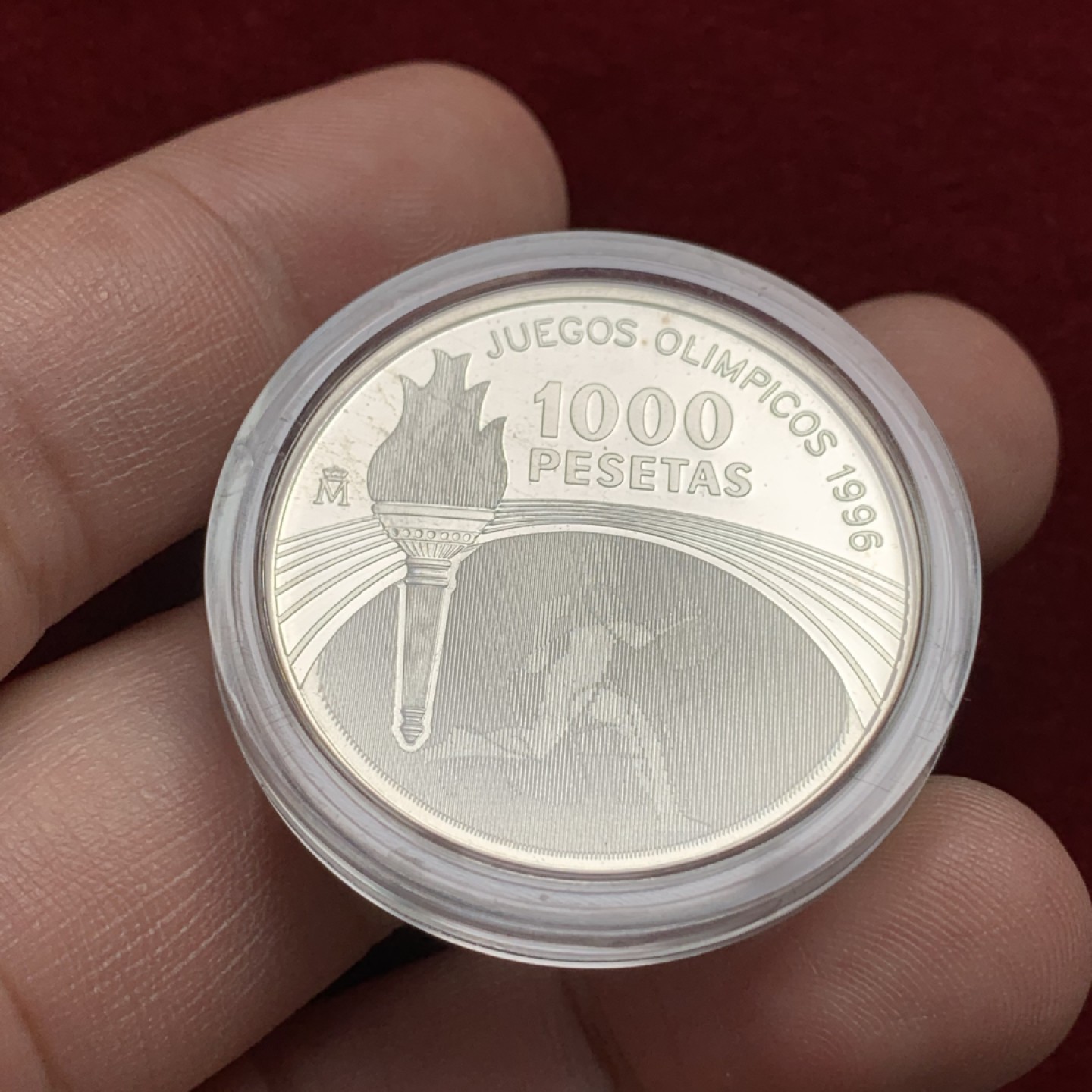 《竞宝斋》第102场-本周四 套币裸币专场（全场不限金额包邮） 原盒证书 西班牙1996年 奥运纪念1000比塞塔银币 13.5克