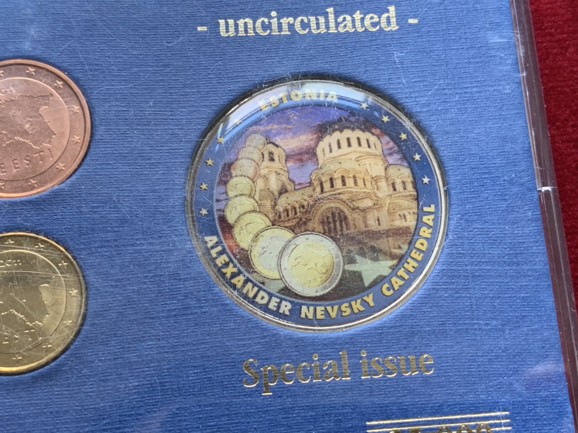 《竞宝斋》第102场-本周四 套币裸币专场（全场不限金额包邮） 爱沙尼亚2011年 欧元八枚套+一枚大章 都是BU品 塑料壳有细划