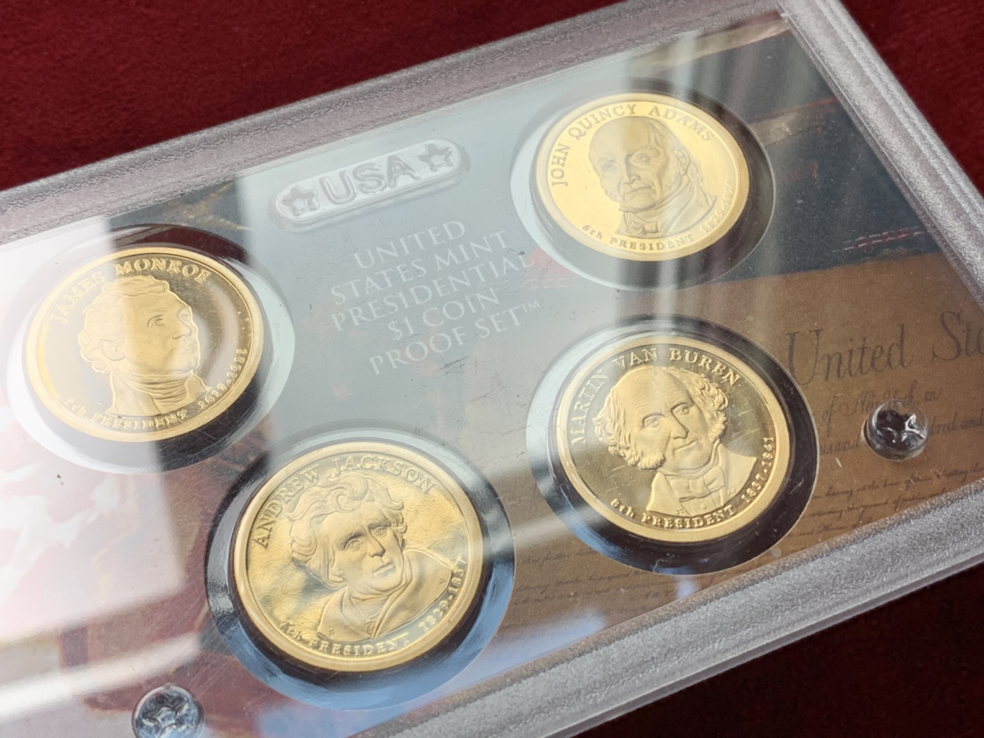 《竞宝斋》第102场-本周四 套币裸币专场（全场不限金额包邮） PROOF封装美国2008年 四任总统1817-1841年 一美元精制铜币 