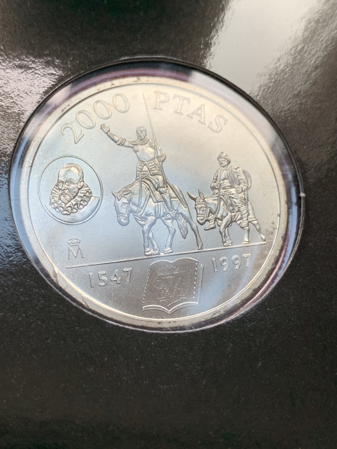 《竞宝斋》第102场-本周四 套币裸币专场（全场不限金额包邮） 原厂卡装 西班牙1997年 唐吉歌德 2000比塞塔银币 18克 925银