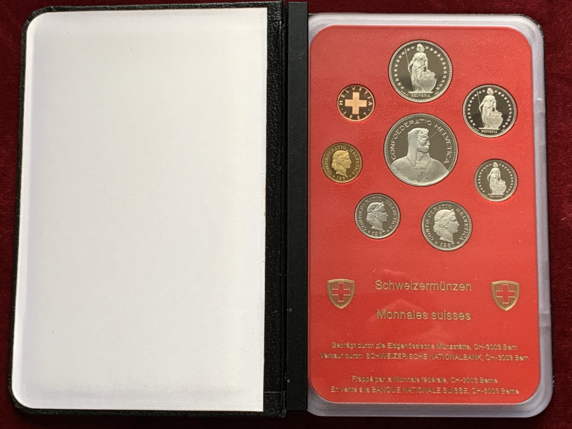 《竞宝斋》第102场-本周四 套币裸币专场（全场不限金额包邮） 封装 瑞士1987年 红本本八枚套 PROOF精制套币 带纸外壳 完美状态