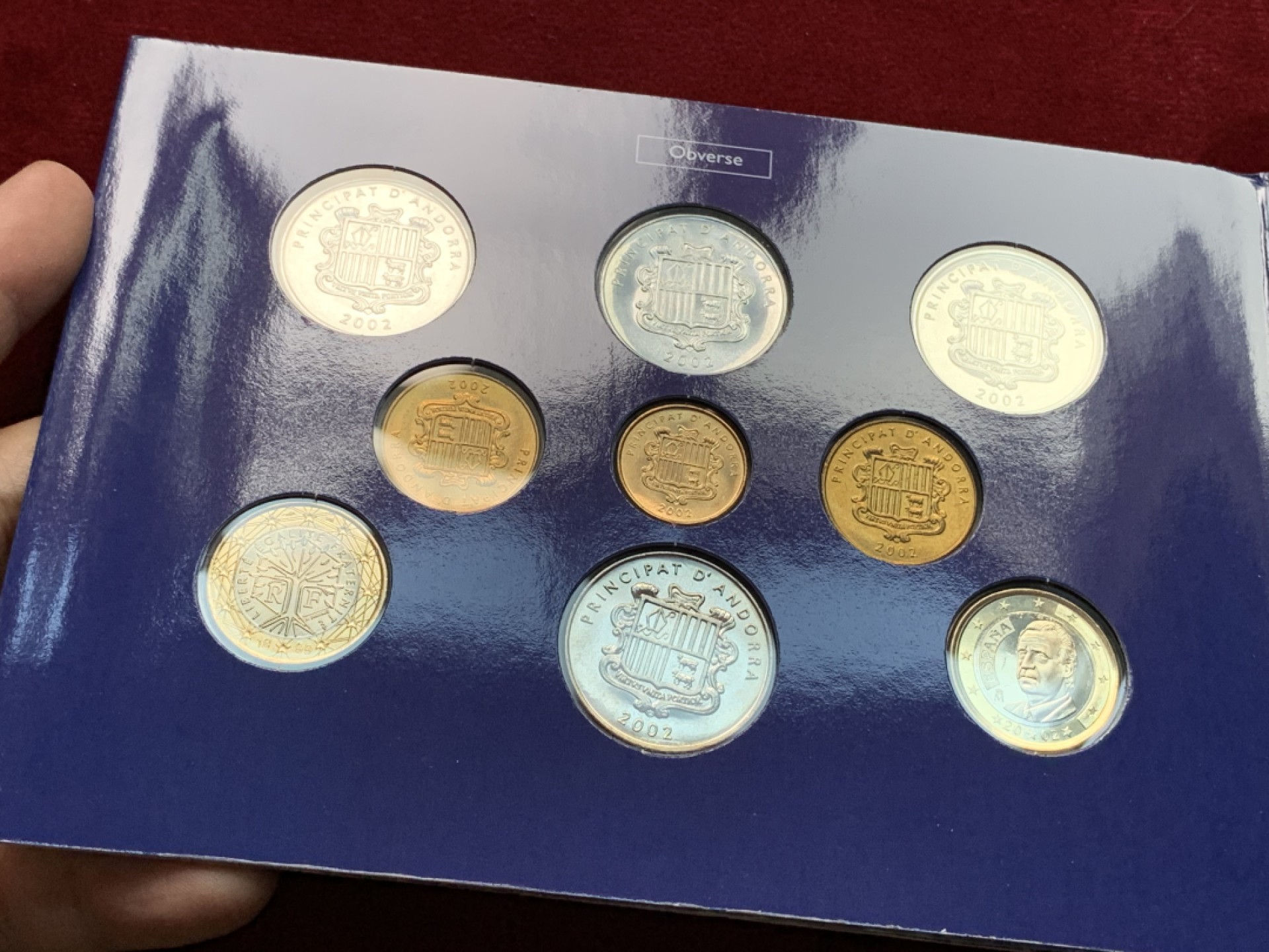 《竞宝斋》第102场-本周四 套币裸币专场（全场不限金额包邮） 卡装安道尔 九枚一组 封装套币 带西班牙和法国1欧元各一枚