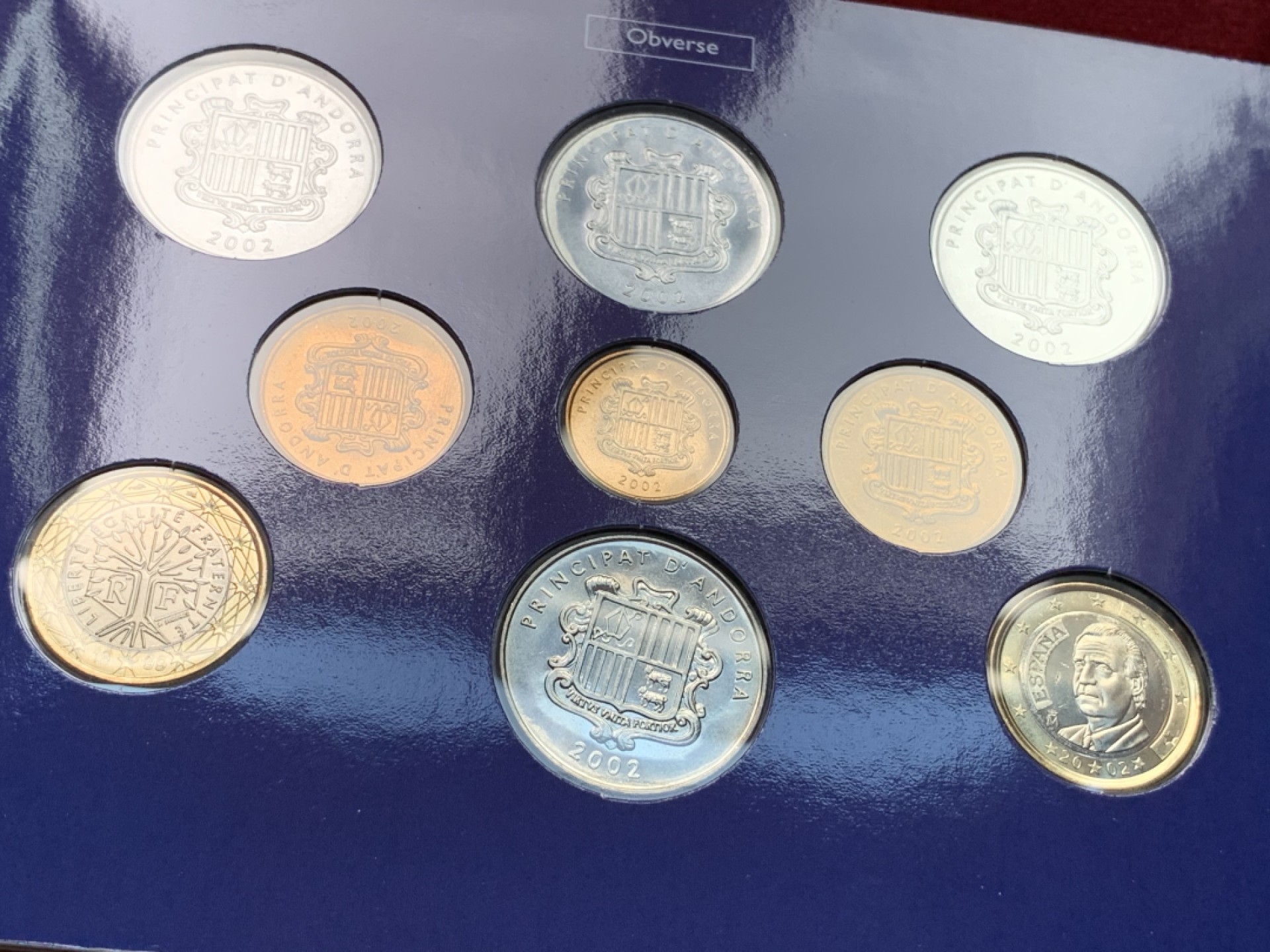 《竞宝斋》第102场-本周四 套币裸币专场（全场不限金额包邮） 卡装安道尔 九枚一组 封装套币 带西班牙和法国1欧元各一枚