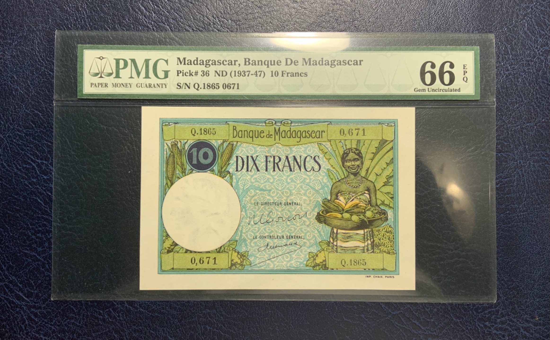 收藏联盟Quantum Auction 第197期拍卖 (已更新) 马达加斯加1937-47年10法郎 PMG66