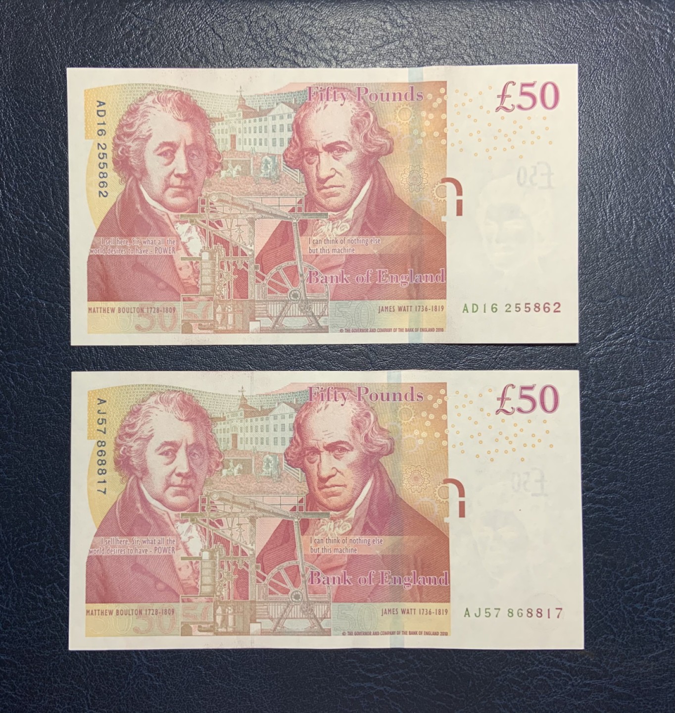 收藏联盟Quantum Auction 第197期拍卖 (已更新) 英国2010版50镑两张 品相全新UNC 不同签名各一张