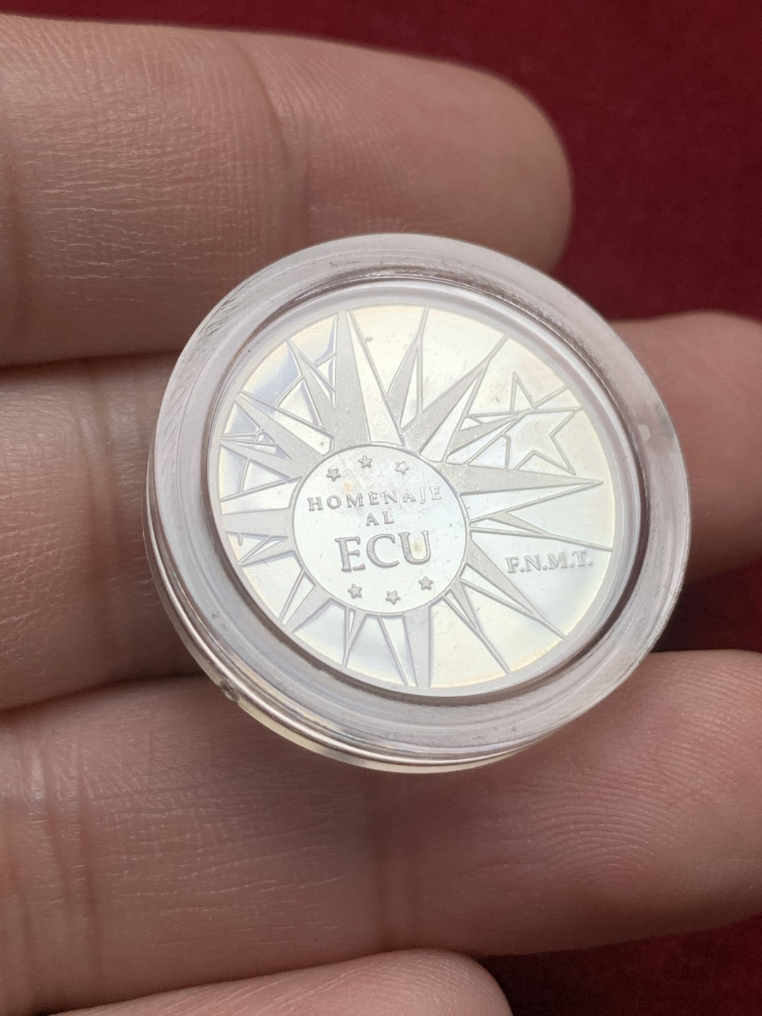 《竞宝斋》第102场-本周四 套币裸币专场（全场不限金额包邮） 木盒 西班牙1997年 纪念ECU 精制银章 6.72克 925银