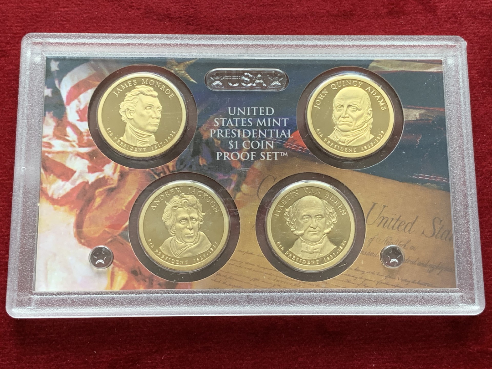 《竞宝斋》第102场-本周四 套币裸币专场（全场不限金额包邮） PROOF封装美国2008年 四任总统1817-1841年 一美元精制铜币 