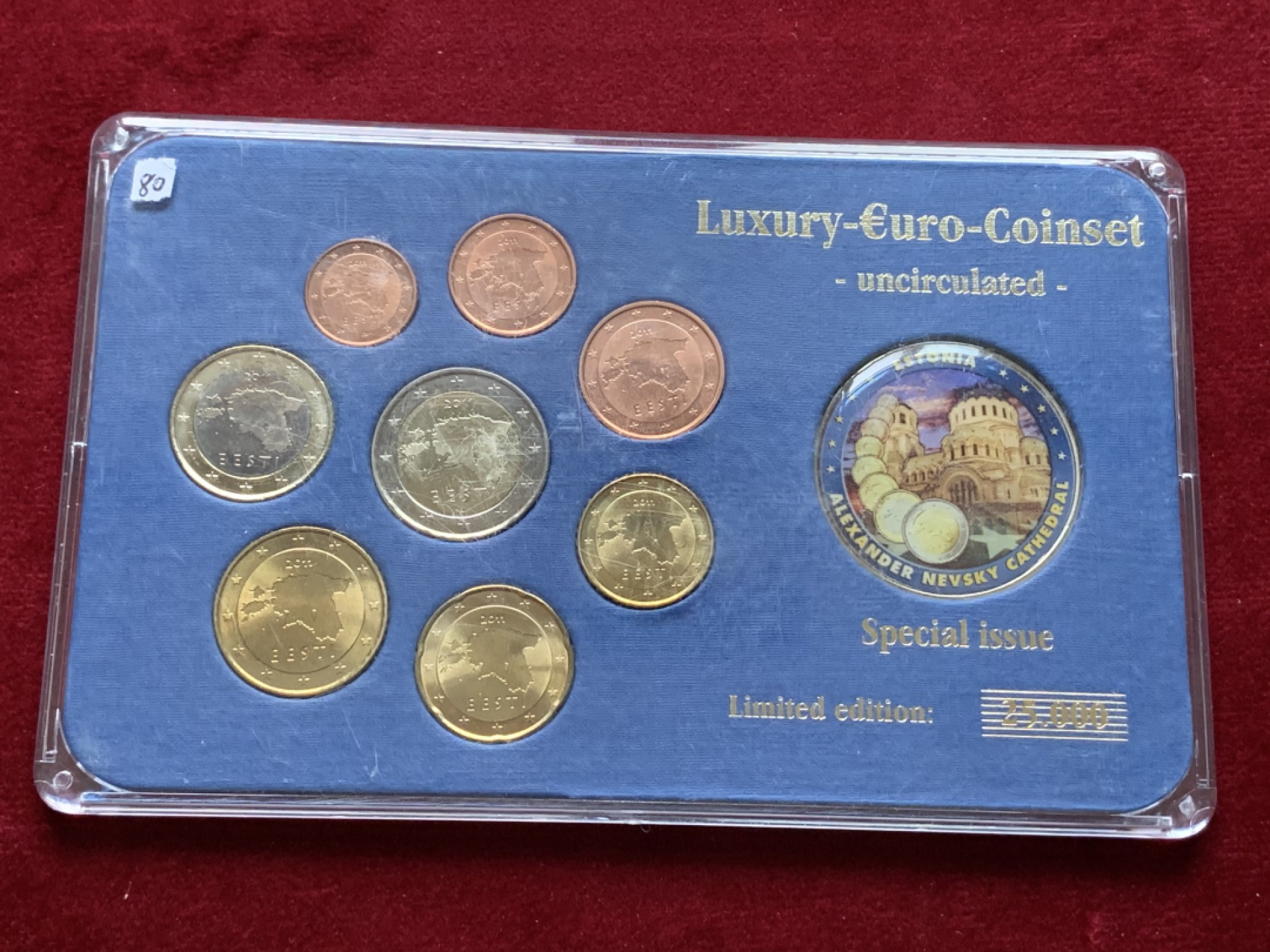 《竞宝斋》第102场-本周四 套币裸币专场（全场不限金额包邮） 爱沙尼亚2011年 欧元八枚套+一枚大章 都是BU品 塑料壳有细划