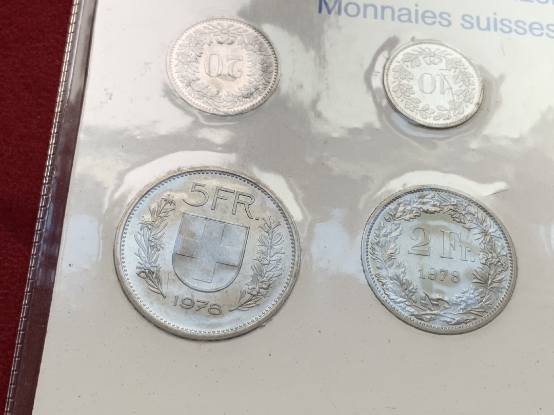 《竞宝斋》第102场-本周四 套币裸币专场（全场不限金额包邮） 早期白卡封装瑞士 1978年 八枚套 PROOF 卡装精制套币 非常少见