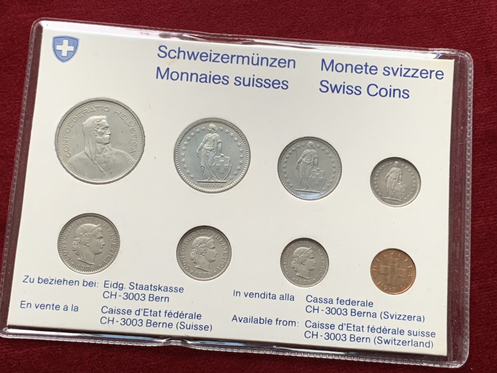 《竞宝斋》第102场-本周四 套币裸币专场（全场不限金额包邮） 早期白卡封装瑞士 1978年 八枚套 PROOF 卡装精制套币 非常少见