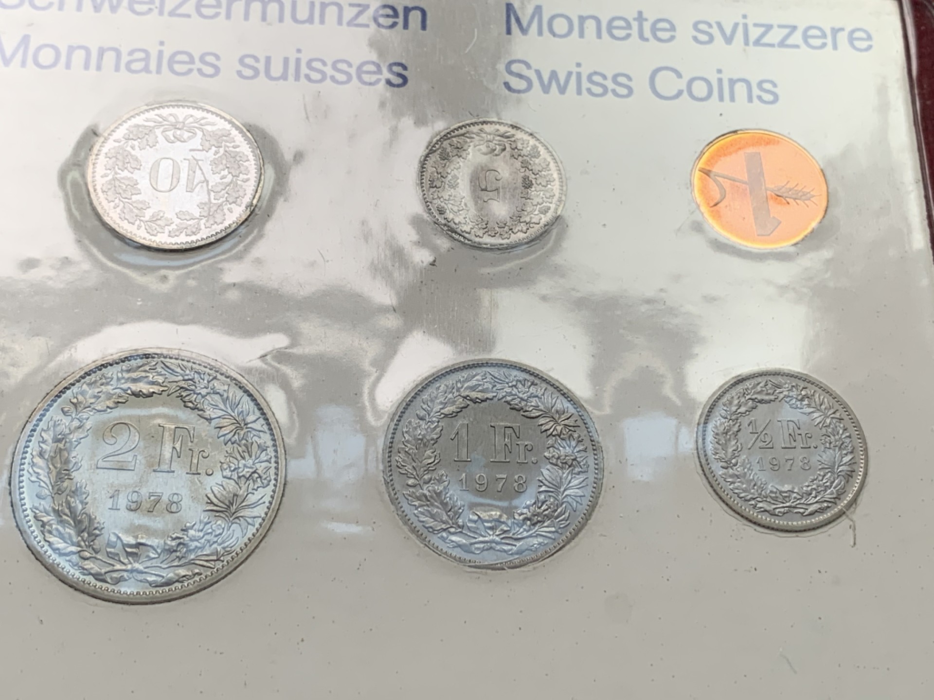 《竞宝斋》第102场-本周四 套币裸币专场（全场不限金额包邮） 早期白卡封装瑞士 1978年 八枚套 PROOF 卡装精制套币 非常少见