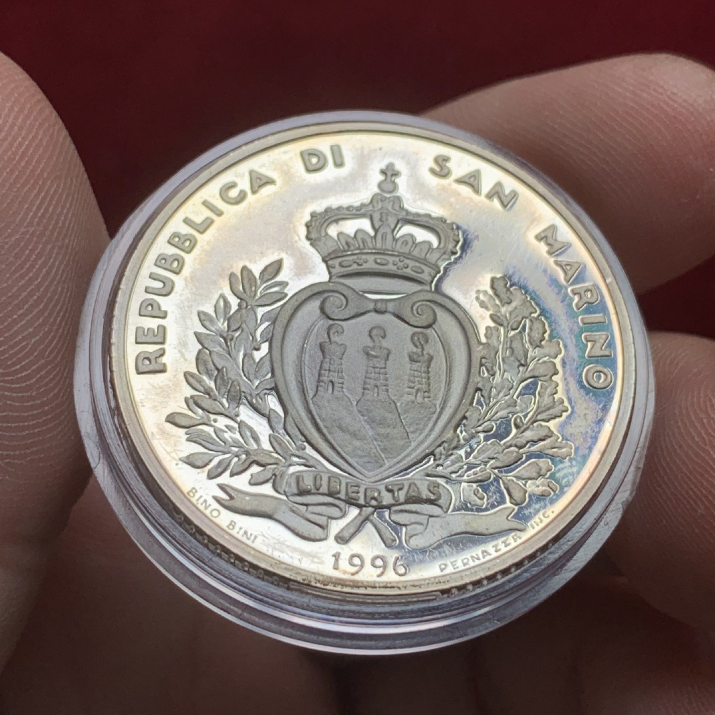《竞宝斋》第102场-本周四 套币裸币专场（全场不限金额包邮） 原盒证书 圣马力诺1996年 欧元纪念 10000里拉精制大银币 22克