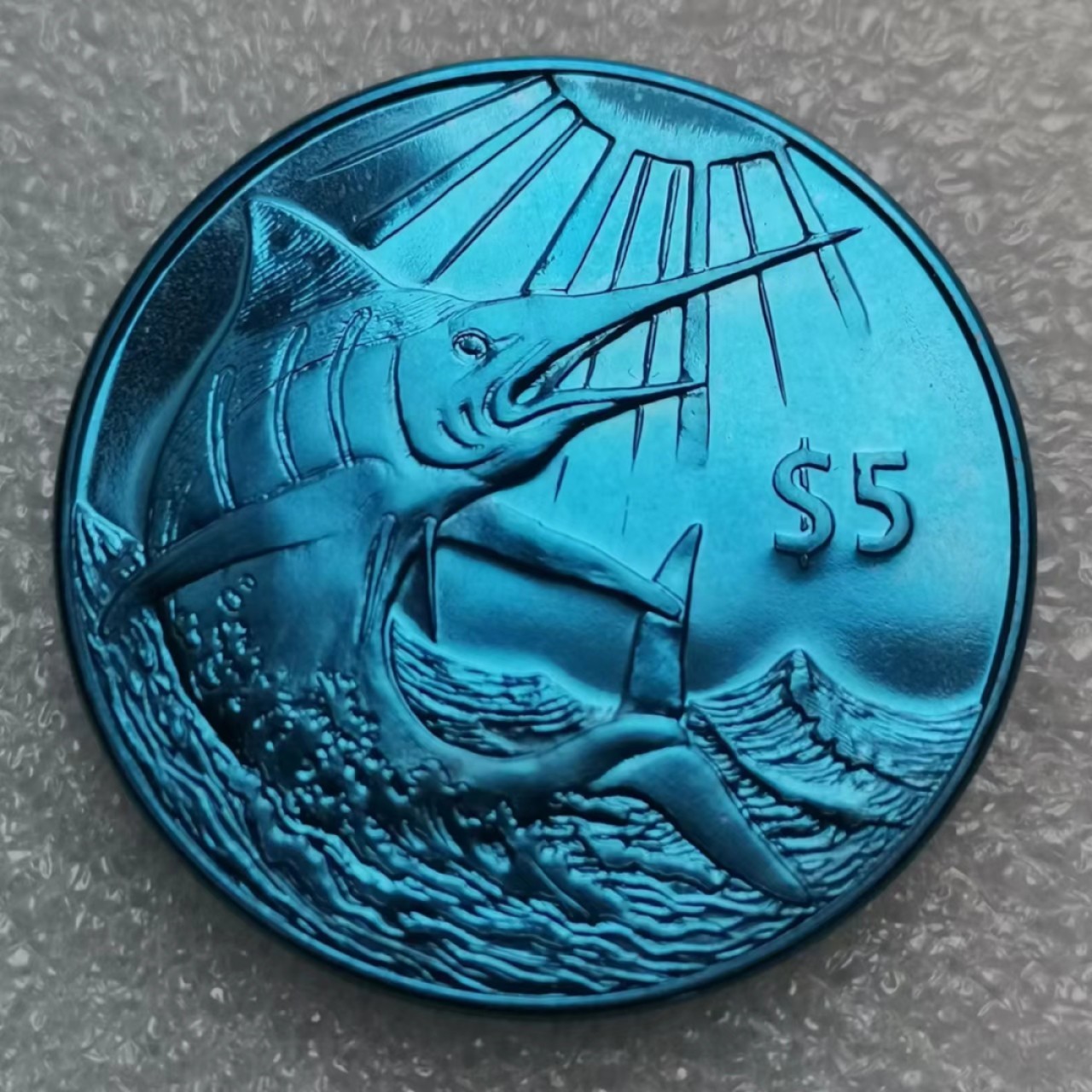 瓶子🏺第60期拍卖会 英属维尔京2017年海洋动物系列蓝马林鱼蓝色纪念钛币