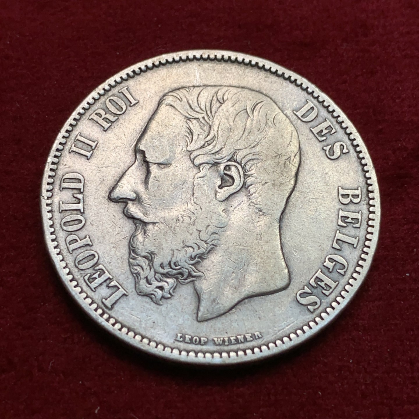 《竞宝斋》第102场-本周四 套币裸币专场（全场不限金额包邮） 比利时 1868年 利奥波德二世 5法郎 银币