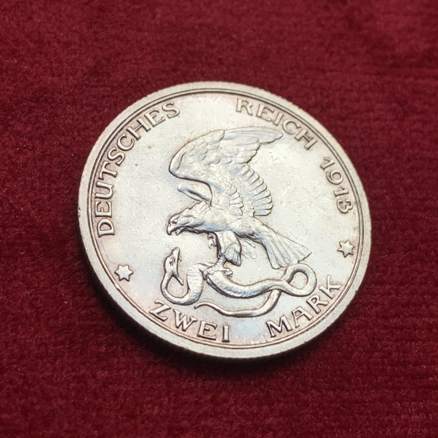 《竞宝斋》第102场-本周四 套币裸币专场（全场不限金额包邮） 德国 1913年 战胜 拿破仑 2马克 银币 状态好 可评级