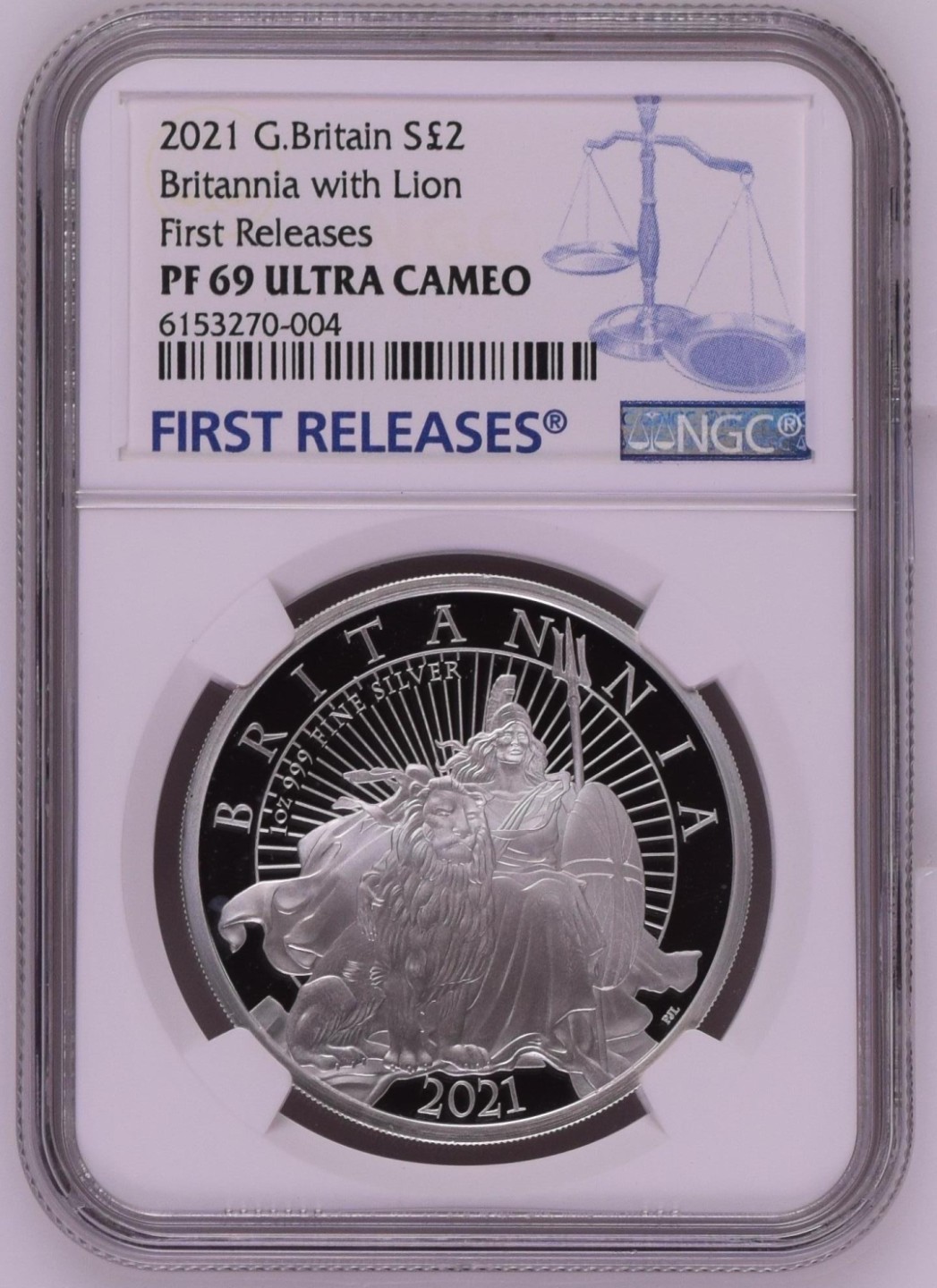 收藏联盟Quantum Auction 第197期拍卖 (已更新) 英国2021年2英镑精制1盎司大不列颠女神和狮子纪念银币 NGC PF69 首发蓝标 带原装纪念盒 限量发行