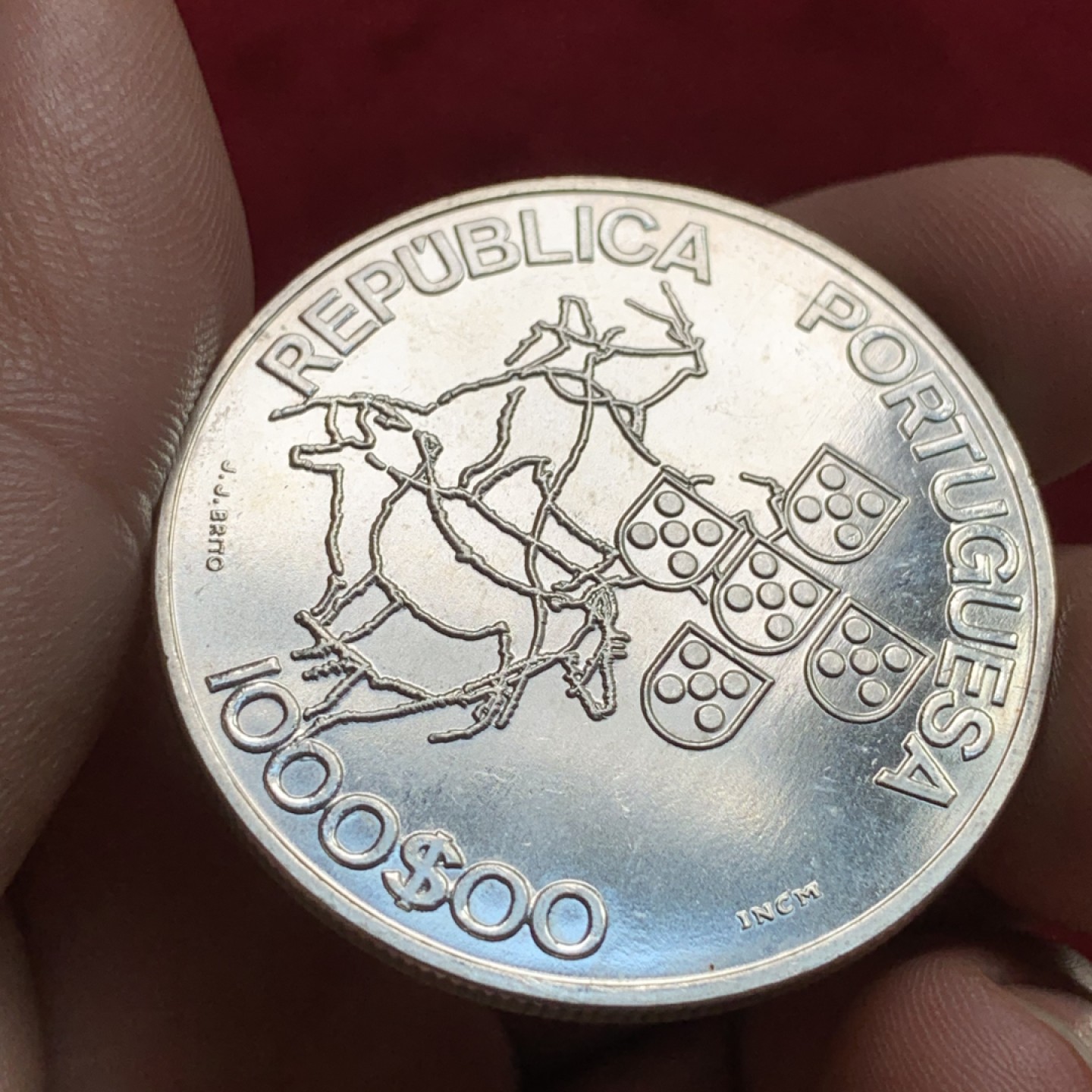 《竞宝斋》第102场-本周四 套币裸币专场（全场不限金额包邮） 葡萄牙 2000年担任欧盟轮值主席国克朗型 纪念大银币 Silver (.500) • 27 g • ⌀ 40 mm