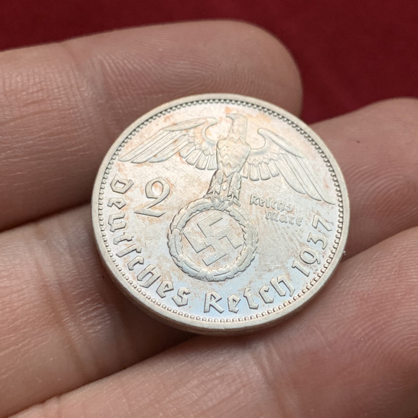 《竞宝斋》第102场-本周四 套币裸币专场（全场不限金额包邮） 德国 1937年 兴登堡 2马克 银币 F版