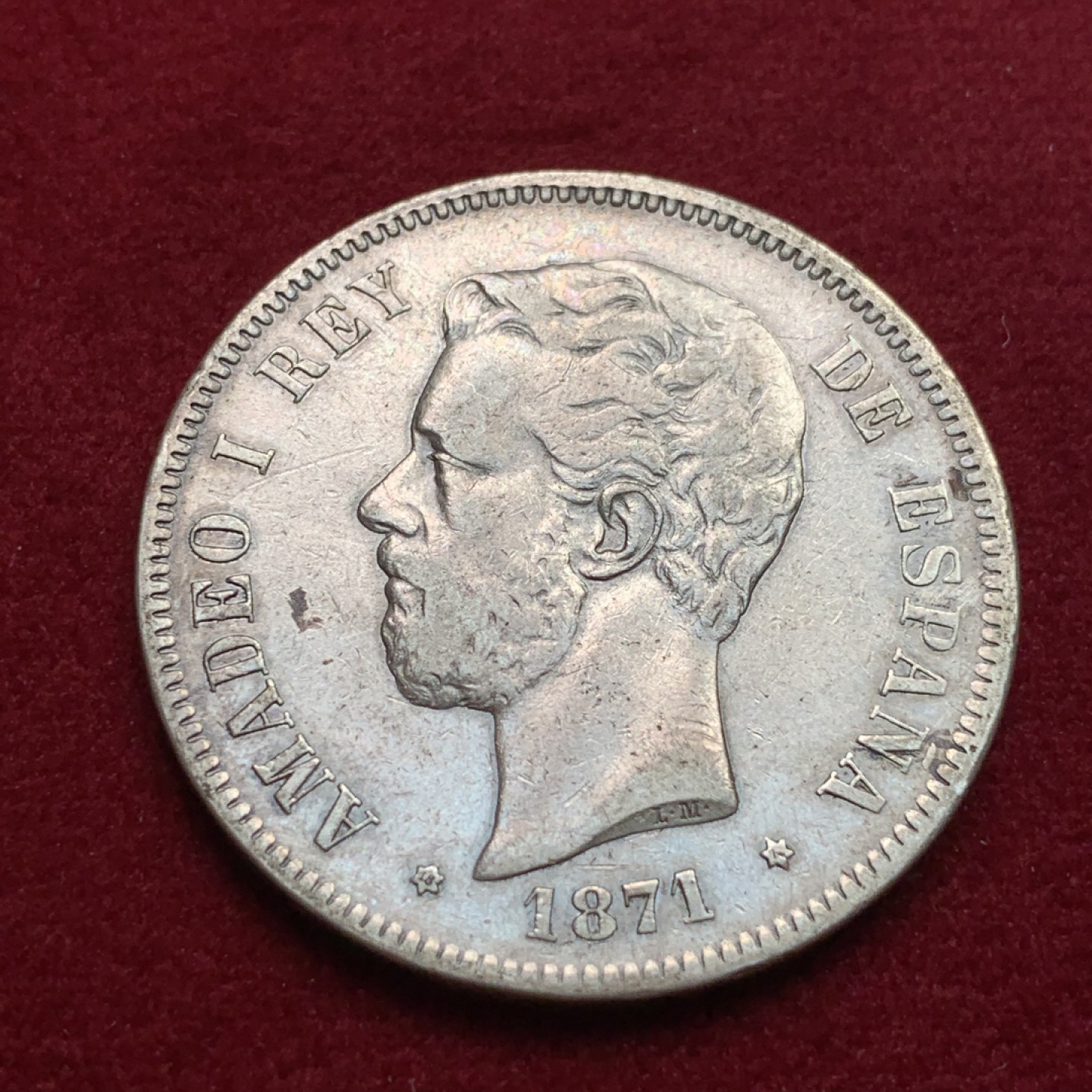 《竞宝斋》第102场-本周四 套币裸币专场（全场不限金额包邮） 西班牙 1871年 5比塞塔银币 单独年份