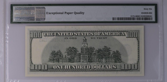 收藏联盟Quantum Auction 第197期拍卖 (已更新) 美国1996年联邦储备券100元 PMG66 豹子号555