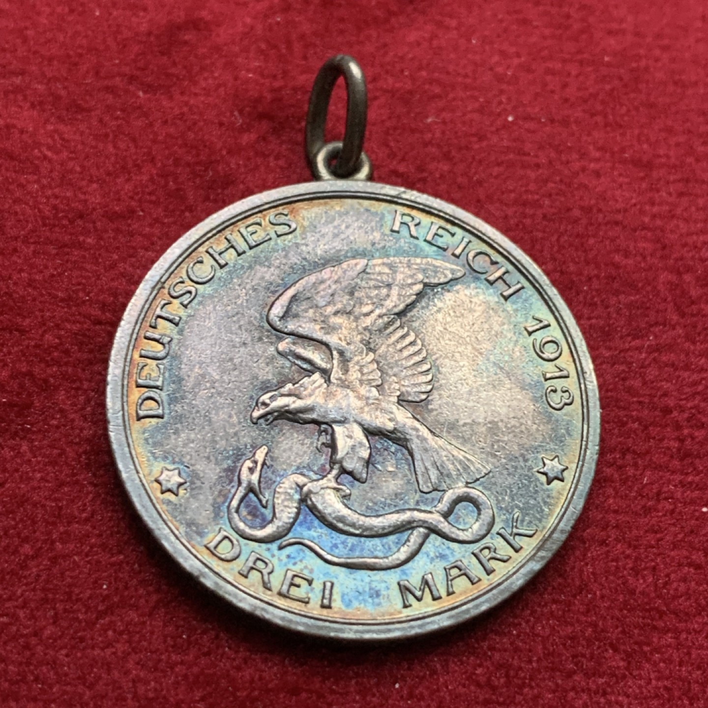 《竞宝斋》第102场-本周四 套币裸币专场（全场不限金额包邮） 德国1913年 普法战争 3马克 黑包浆银币带吊环