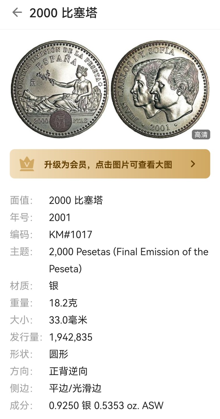 瓶子🏺第60期拍卖会 西班牙2001-2003年稀少银币2枚