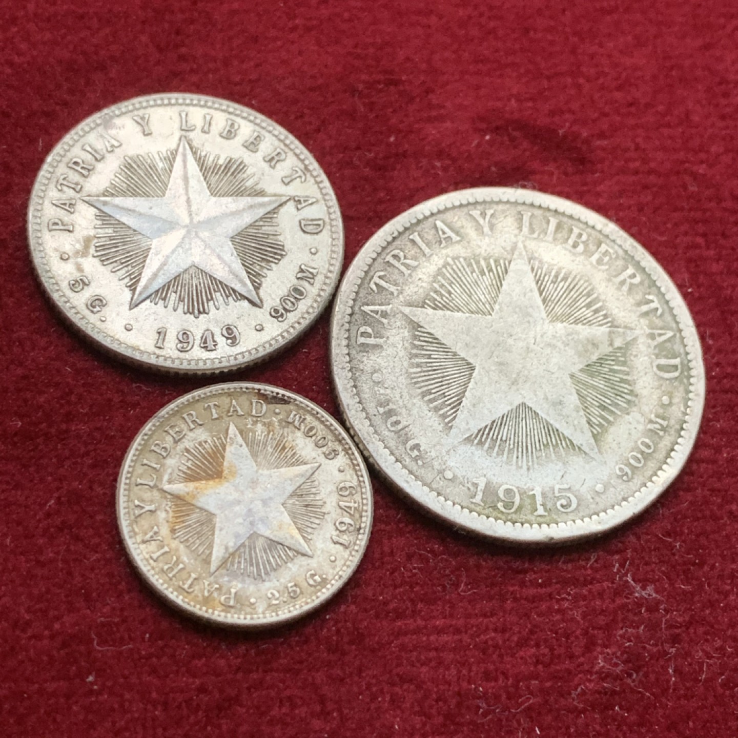 《竞宝斋》第102场-本周四 套币裸币专场（全场不限金额包邮） 古巴五星银币10/2040分大小一组三枚1915/1949年 其中20分好品可以送评