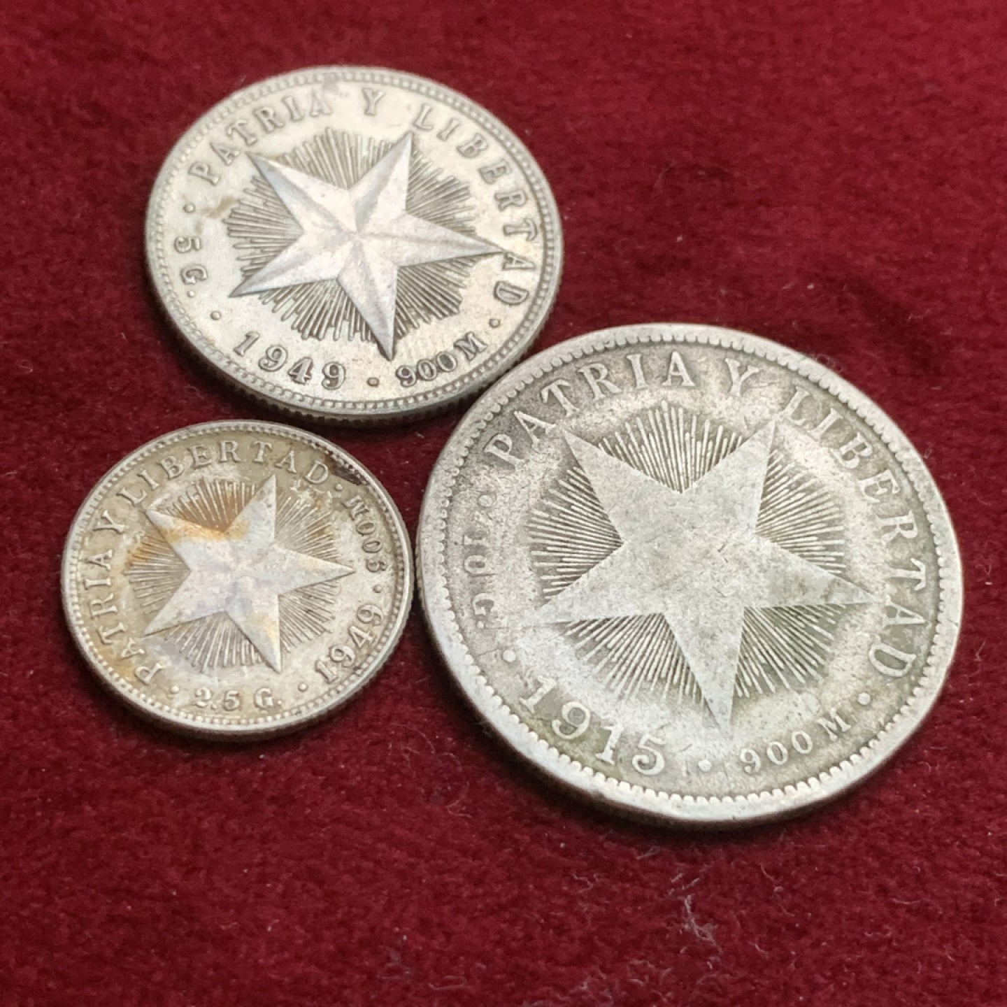 《竞宝斋》第102场-本周四 套币裸币专场（全场不限金额包邮） 古巴五星银币10/2040分大小一组三枚1915/1949年 其中20分好品可以送评