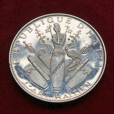 《竞宝斋》第102场-本周四 套币裸币专场（全场不限金额包邮） - 海地1967年 十周年革命纪念 25G精制大银币 118克纯银