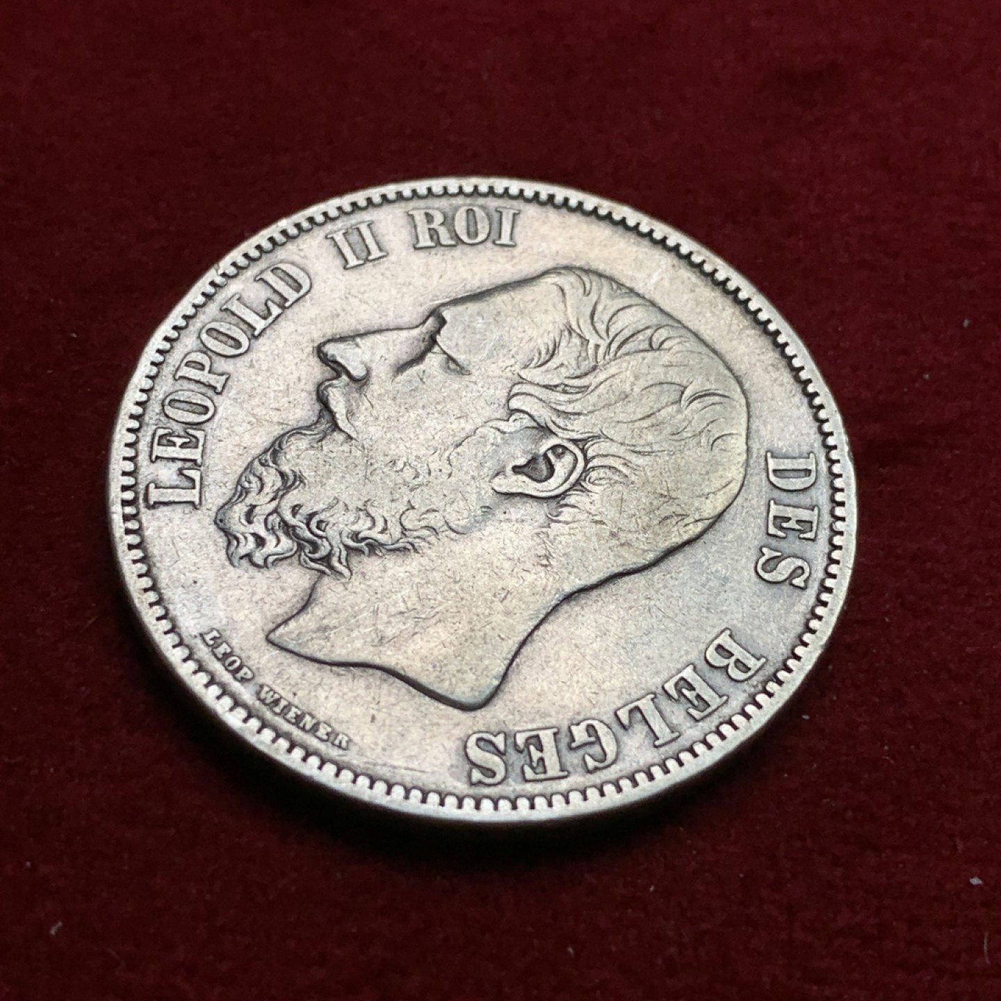 《竞宝斋》第102场-本周四 套币裸币专场（全场不限金额包邮） 比利时 1868年 利奥波德二世 5法郎 银币