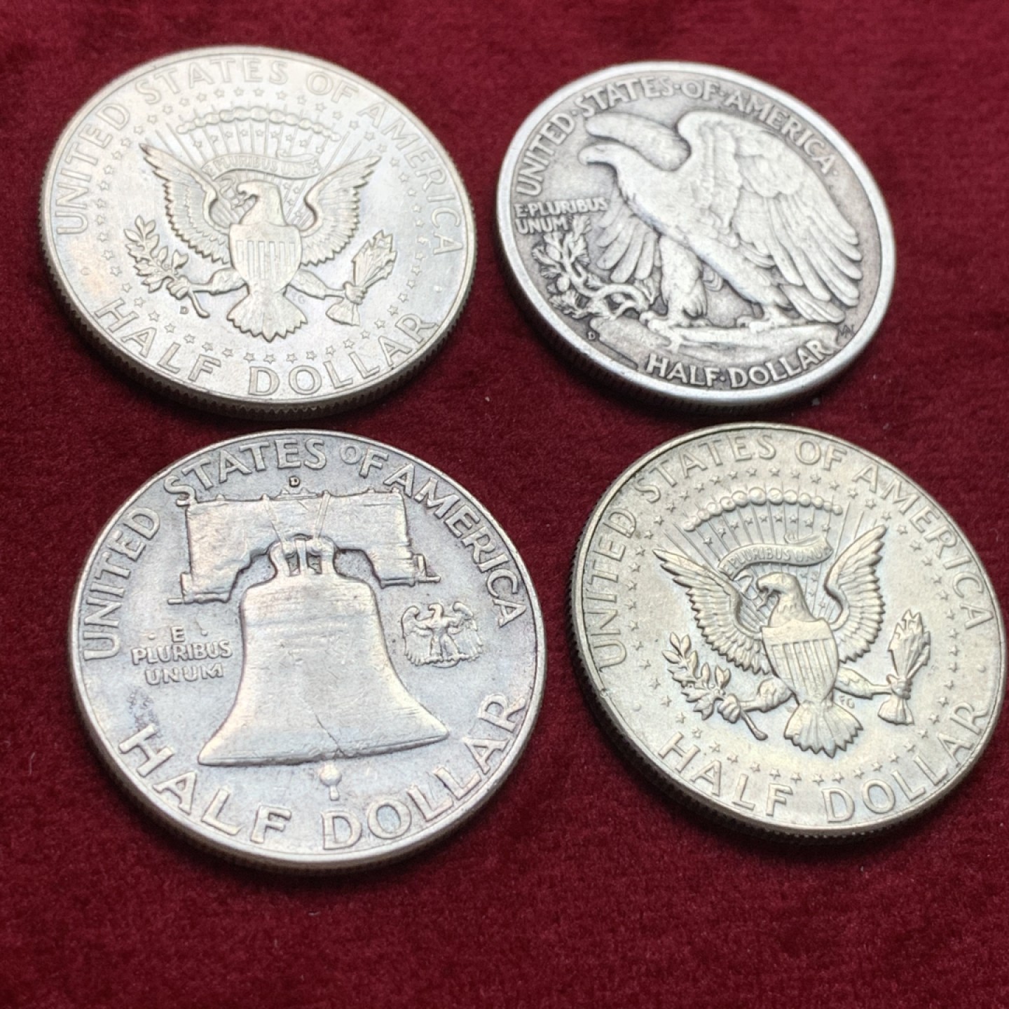 《竞宝斋》第102场-本周四 套币裸币专场（全场不限金额包邮） 美国 半美元1组4枚 行走女神 富兰克林 肯尼迪高银低银