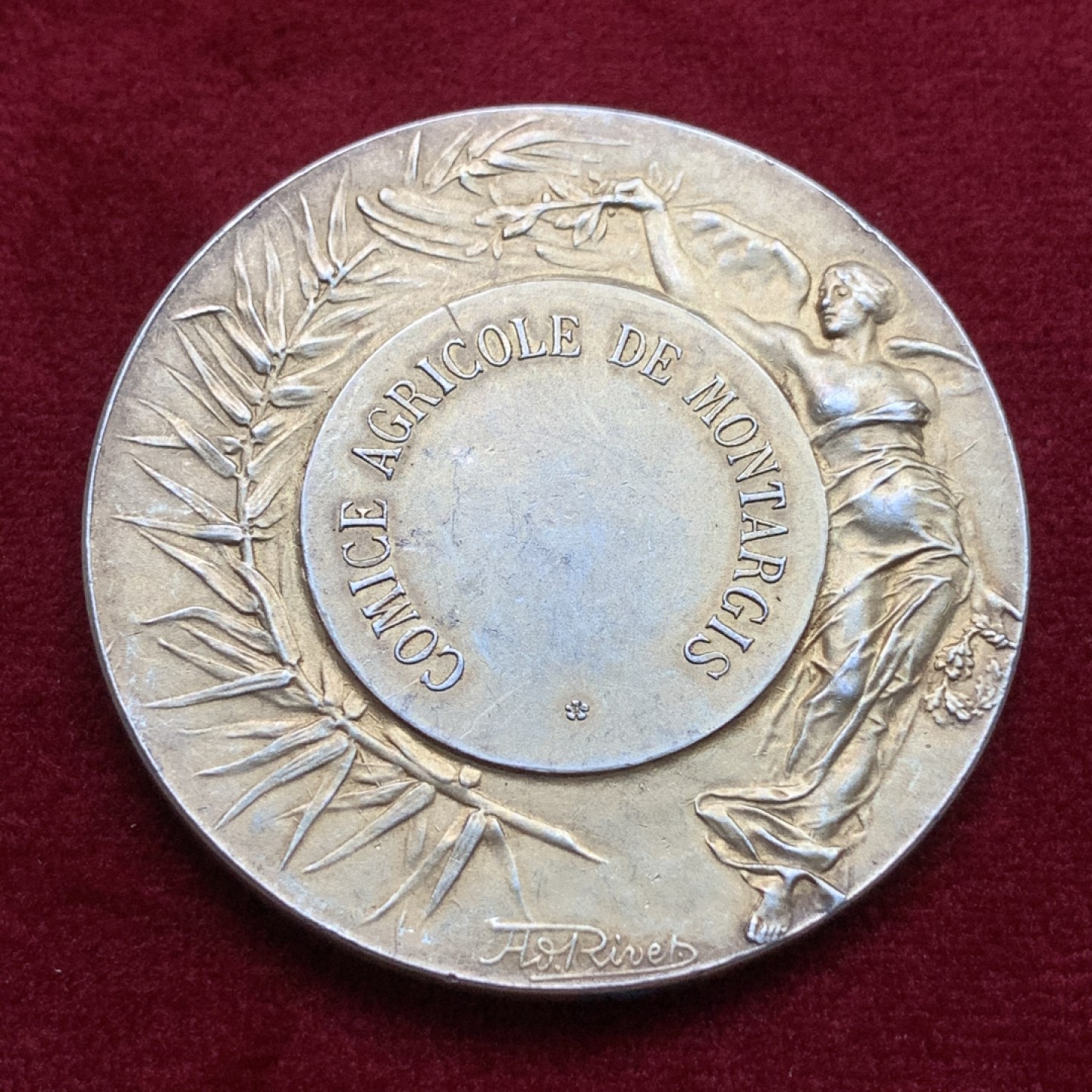 《竞宝斋》第102场-本周四 套币裸币专场（全场不限金额包邮） 法国 1910年 高浮雕 谷物女神 大银章 镀金 59克